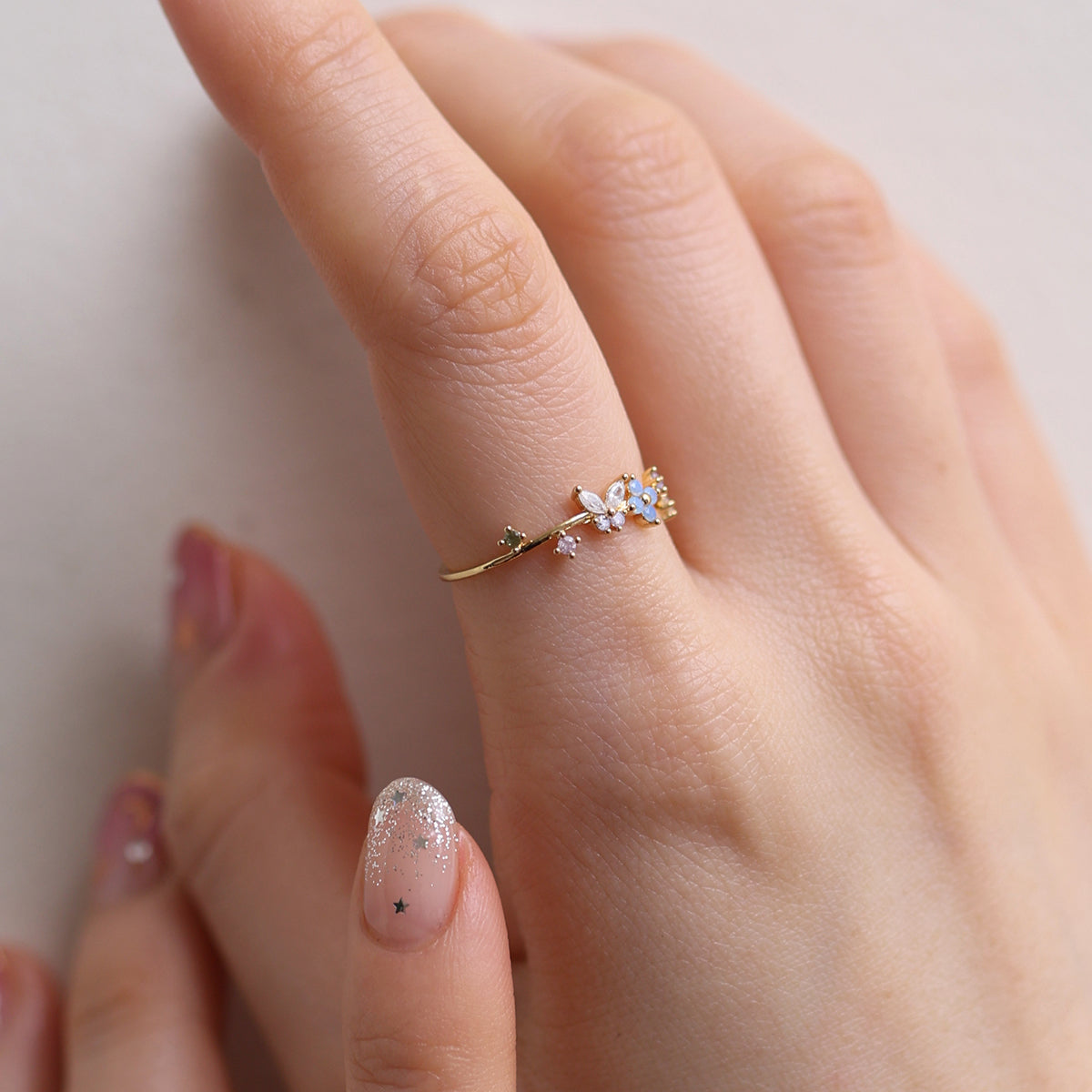 butterfly moonstone flower cubic ring