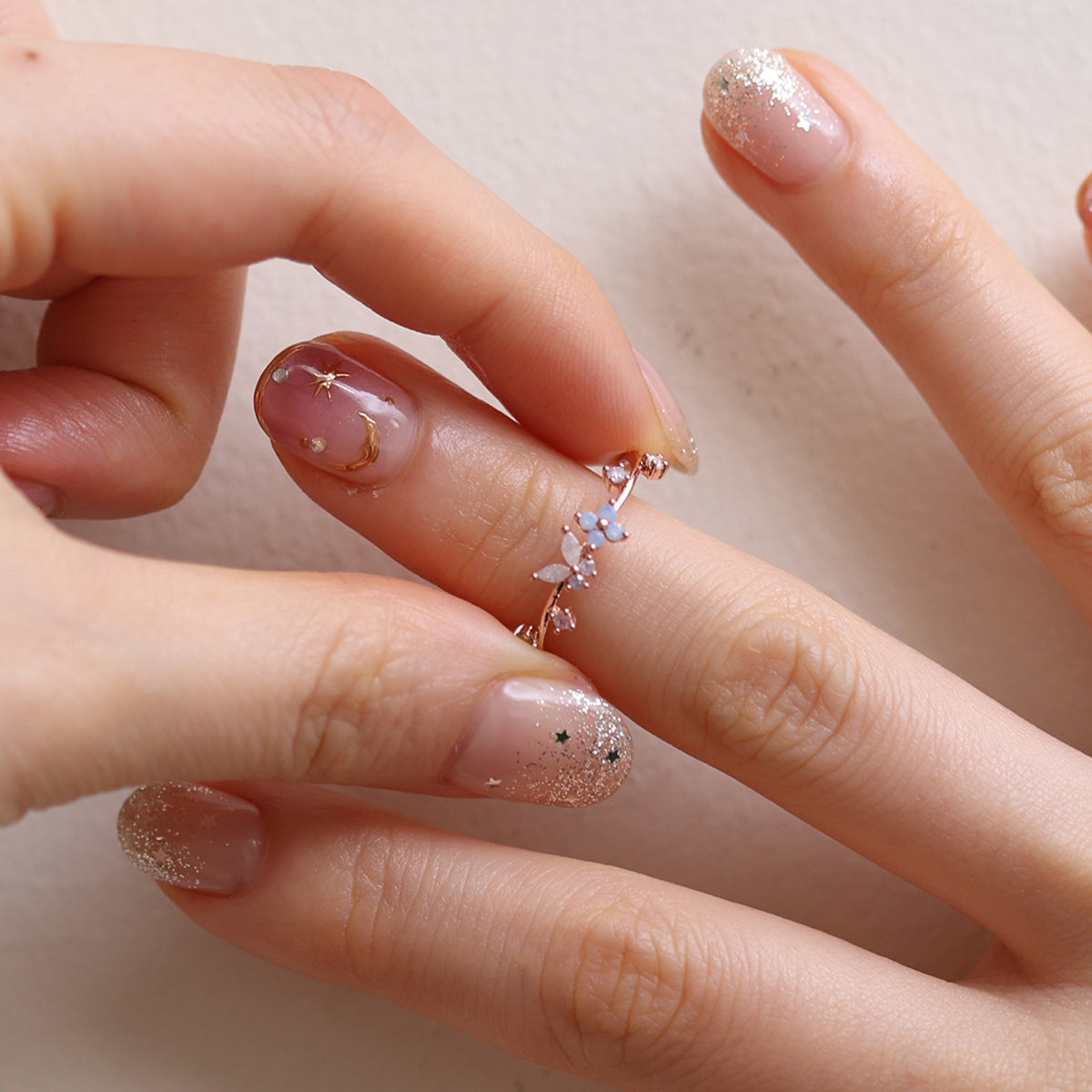 butterfly moonstone flower cubic ring