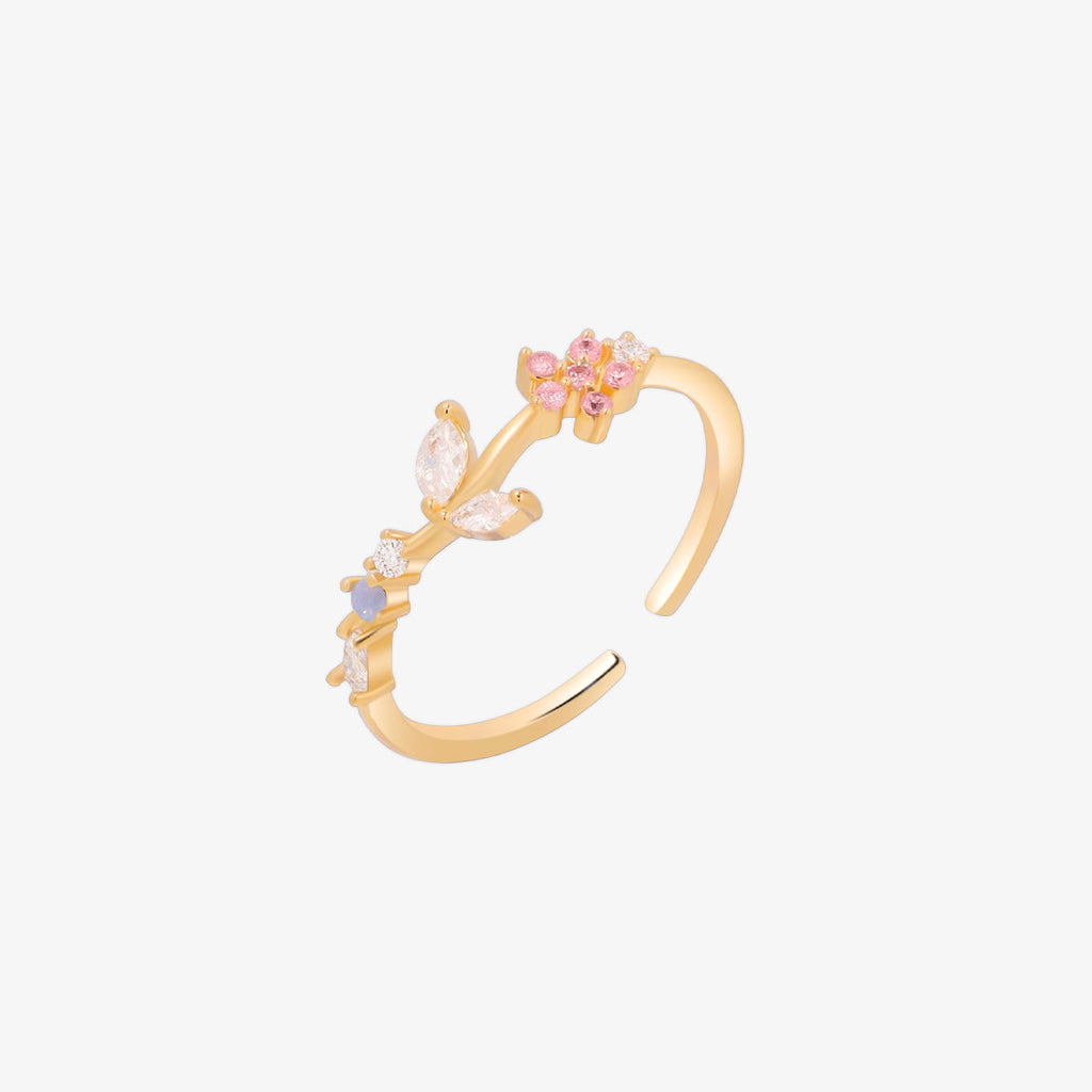 Moonstone flower leaf ring